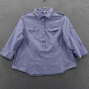 Talbots Woman Petite 1XP Purple 3/4 Sleeve‎ Button Up Shirt Top